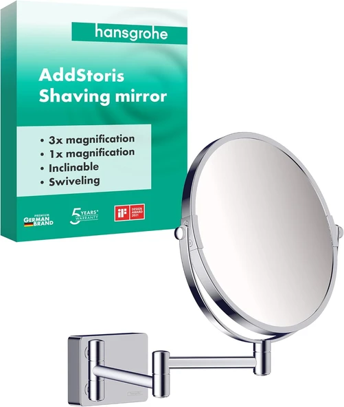 Hansgrohe, Duvar Montajı, Kozmetik Aynası Addstoris, Döner Tıraş Aynası, Makyaj Aynası, Krom ürün görseli 1