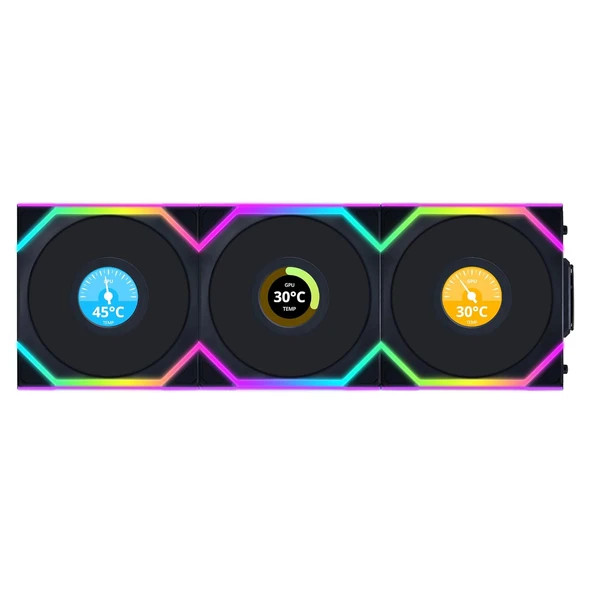 Lian Li Uni Fan Reverse Sl Wireless Lcd 3X120Mm Rgb Kablosuz Kasa Fanı Siyah ürün görseli 1