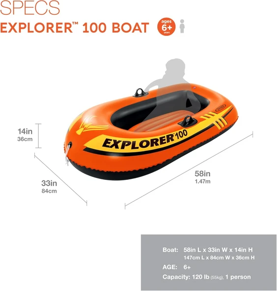 İntex Tek Kişilik Explorer Bot 100(147X84X36) - Resim 2
