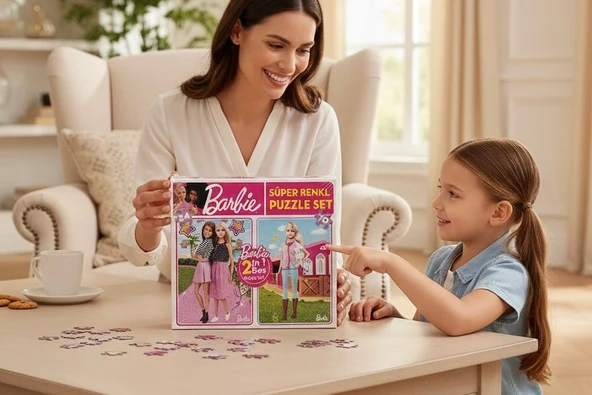 Barbie Süper Renkli 2 si 1 Arada Puzzle Seti (54 + 70 Parça) ürün görseli 1