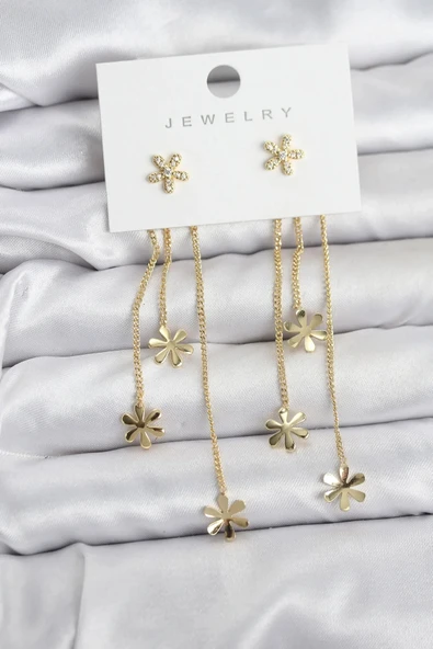 Papatya Model Gold Renk Pirinç Sallantılı Kadın Küpe ürün görseli 1