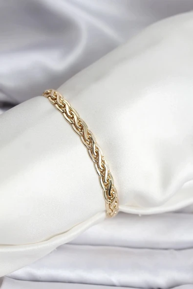 14K Gold Renk Kaplama Lazer Zincir Model CM Kadın Bileklik ürün görseli 1