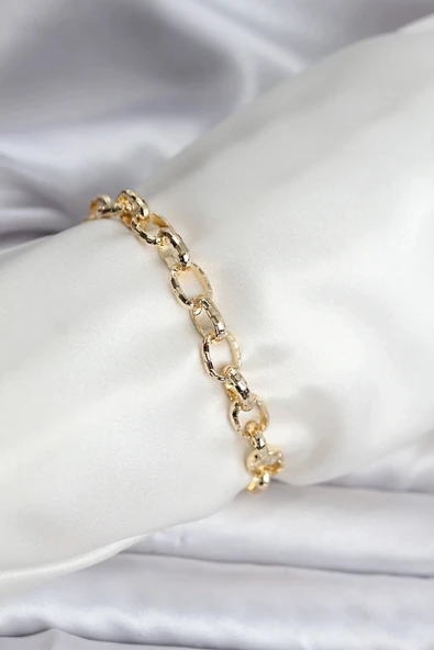 14K Gold Renk Kaplama Lazerli Zincir Model CM Kadın Bileklik ürün görseli 1