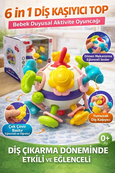 6 IN 1 diş kaşıyıcı bebek topu- Çıngıraklı oyuncak ürün görseli 1