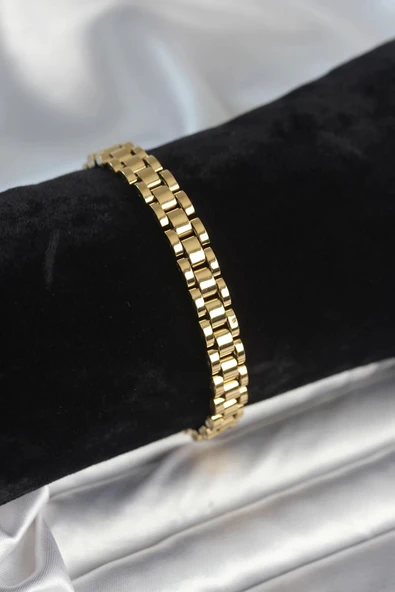316L Çelik Gold Renk 7 mm Kalınlık Erkek Bileklik ürün görseli 1