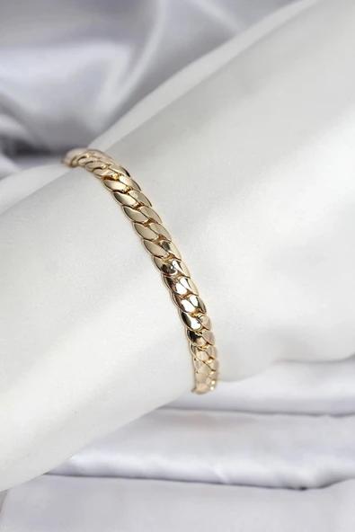 14K Gold Renk Kaplama Ezme Zincir Model Kadın Bileklik ürün görseli 1