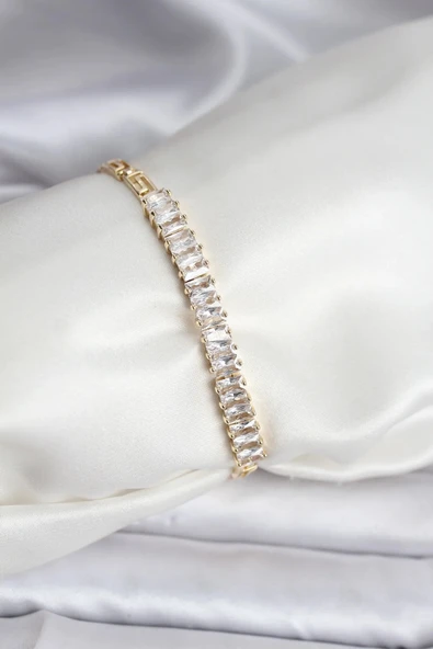 14K Gold Renk Kaplama Zirkon Taşlı Baget Model CM Kadın Bileklik ürün görseli 1