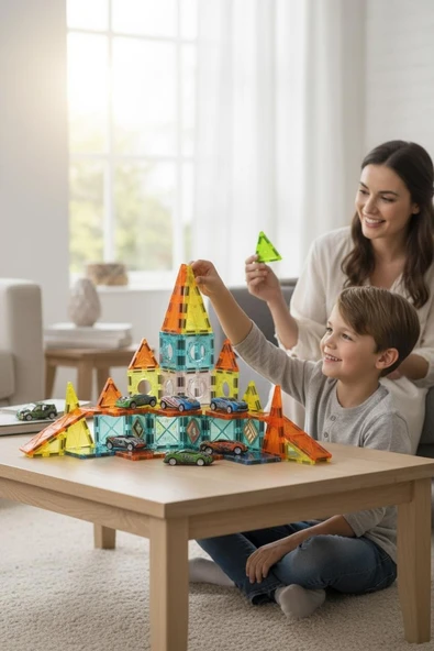 Magnetic DIY 50 Parça Manyetik Bloklar ve Arabalı Eğitici Yapım Seti ürün görseli 1