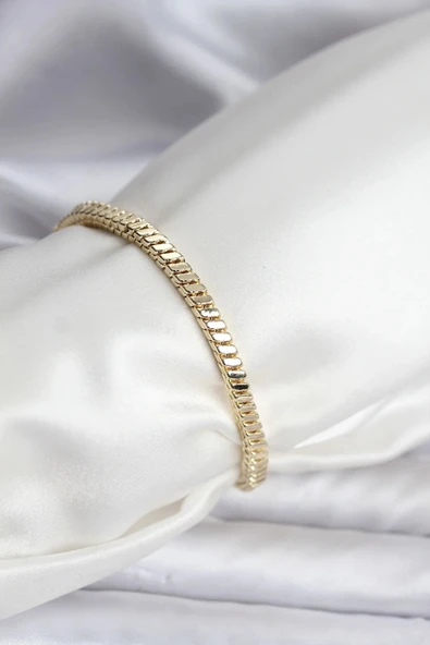 14K Gold Renk Kaplama Kare Zincir Model CM Kadın Bileklik ürün görseli 1