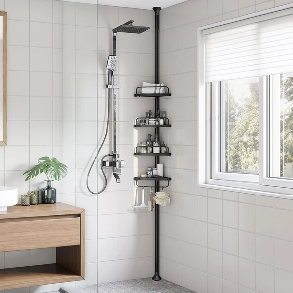 Songmics Duş Köşe Rafı, 4 Katlı Banyo Duş Rafı, 85-305 Cm Ayarlanabilir Duş Rafı, Banyo Düzenleyici, ürün görseli 1