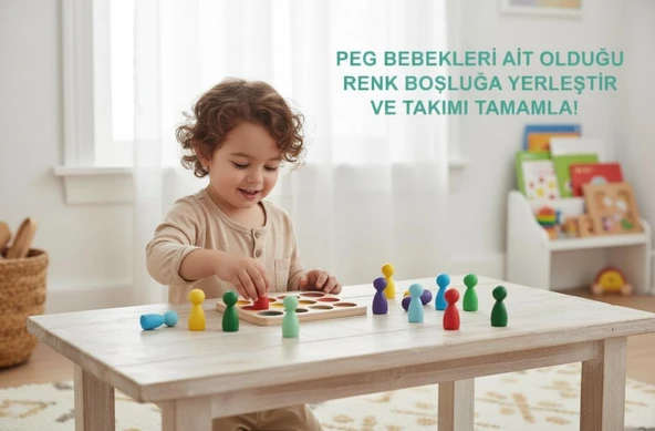 Montessori Peg Bebek Renk Eşleştirme Oyunu - Doğal Ahşap Eğitici Oyuncak ürün görseli 1