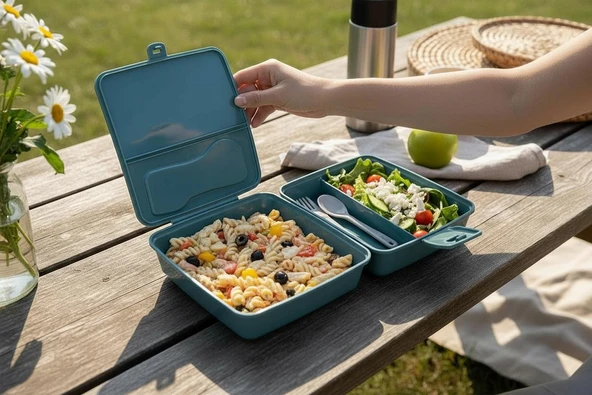 Bölmeli Saklama ve Yemek Kabı - BPA sız Sağlıklı - Kilit Kapak - Taşınabilir Lunchbox- Su Yeşili ürün görseli 1