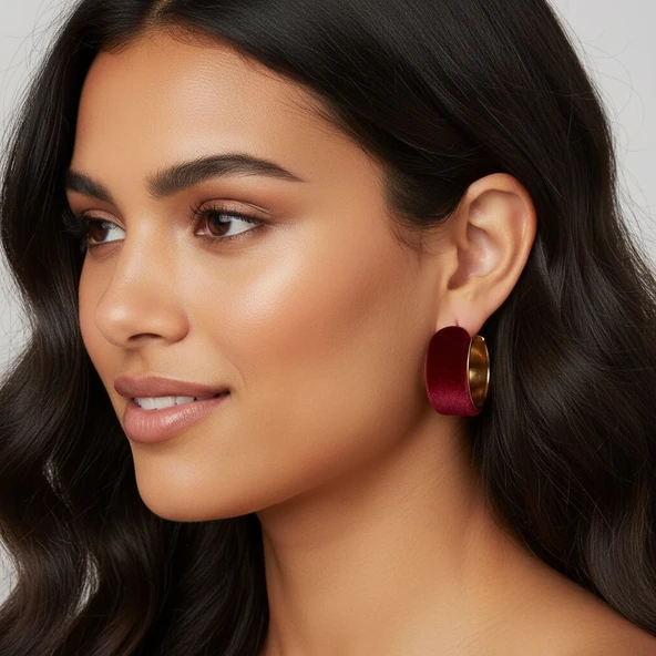 Kadın Bordo 14K Kaplama Çelik Halka Küpe (30 mm) ürün görseli 1
