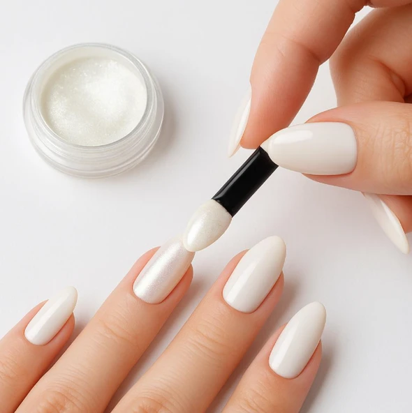 Pearl Powder İnci Tozu | Ayna Etkili Tırnak Tozu - Beyaz Işıltılı 1 Adet ürün görseli 1