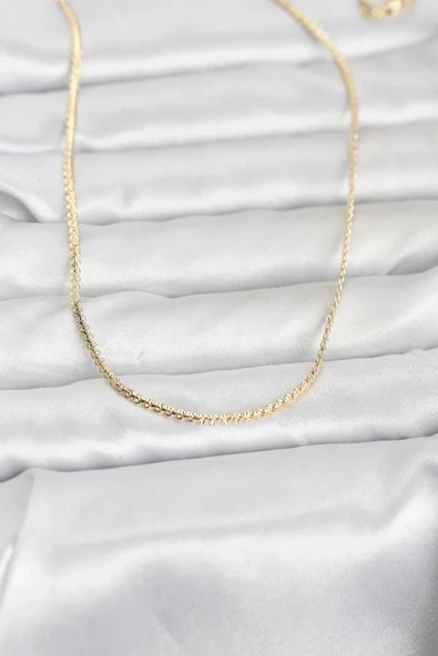 CM 14K Gold Renk Yassı Zincir Model 60 cm Kadın Kolye ürün görseli 1