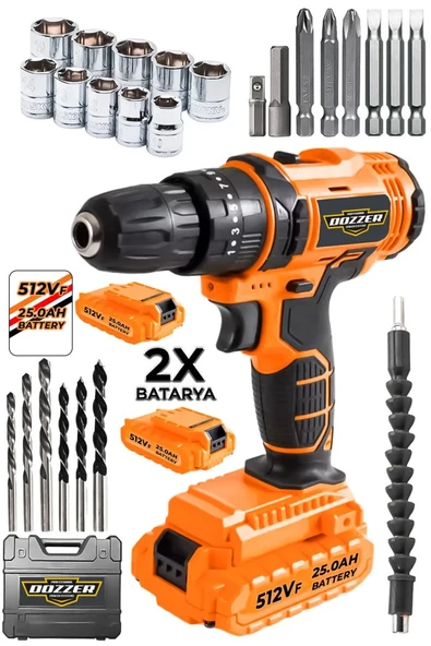 Dozzer Milwake Serii 12 Volt 2.0 Ah Bakır Sargı 27 Parça Setli 2x Akülü Vidalama Matkap ürün görseli 1