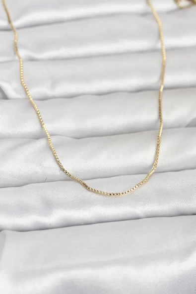 CM 14K Gold Renk İnce Kare Zincirli Model 60 cm Kadın Kolye ürün görseli 1