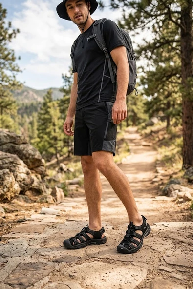 Humtto 710445A-10 Siyah Erkek Trekking Sandalet ürün görseli 1