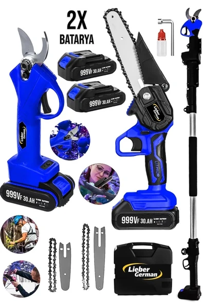 Dozzer 3ın1 BLU 2Li Set 3 Mt Teleskopik Dal Kesme Makası Ve Budama Bıçkı Testere Makinesi ürün görseli 1