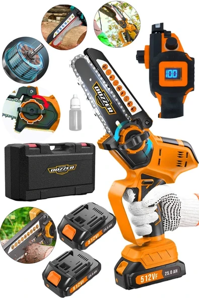 Dozzer Johny 21 Volt Dijital Şarj Göstergeli Karbon Şarjlı Akülü Dal Kesme Budama Testere Makinesi ürün görseli 1