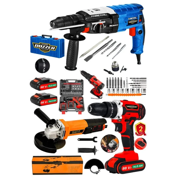 DOZZER Elektrikci Seri 2.30 1500 Watt Kırıcı Delici Matkap+ Akülü Vidalama +115 Lik Spiral Taşlama Makinesi ürün görseli 1
