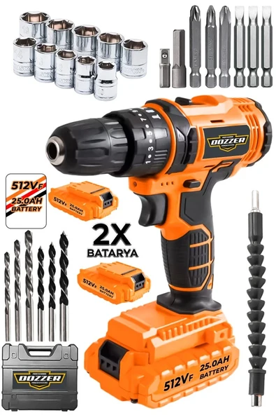 Dozzer Alman V-Tec 12V 2Ah Bakır Sargı 27 Parça Set 2x Akülü Şarjlı Vidalama Matkap ürün görseli 1