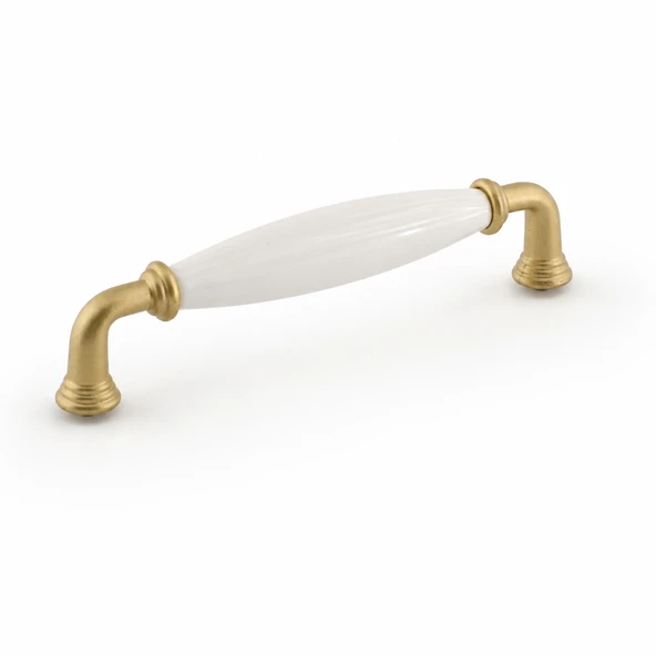 Elissa Porselen Mat Altın Kulp 128 mm 12.8 cm Mobilya Çekmece Dolabı Dolap Kapak Kulplar Kulb Kulpu ürün görseli 1