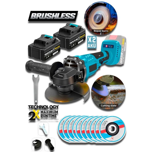 DOZZER Alman BLACK BLU 21V 3Ah Kömürsüz Motor 115 MM Akülü Avuç İçi Taşlama Makinesi +10 Taş ürün görseli 1