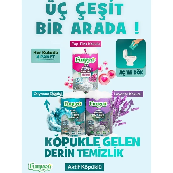 FUNECO Klozet Wc Temizleyici Üçlü Set – Lavanta, Okyanus ve Yeni Pop Pink! - Köpüklü & Doğa Dostu ürün görseli 1
