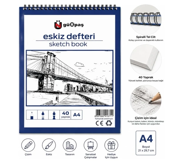 Gürpaş Eskiz Defteri A4 40 Yaprak Spiralli ürün görseli 1