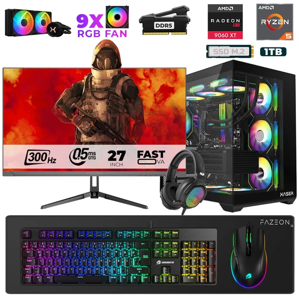 Xaser Star X370 Ryzen 5 7500F 16GB Ram 1TB M.2 NVMe SSD 16GB RX9060XT 27" 300Hz Oyuncu Bilgisayarı ürün görseli 1