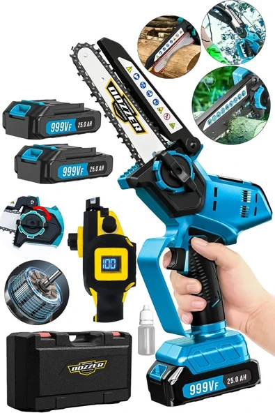 Dozzer 21V Dijital Şarj Göstergeli Karbon Motor Şarjlı Akülü Dal Kesme Budama Testere Makinesi ürün görseli 1