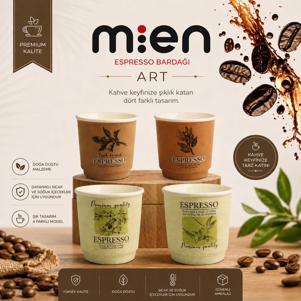 MİEN Art 4'lü Espresso Bardağı 90cc , Kulpsuz Kahve Fincanı ürün görseli 1