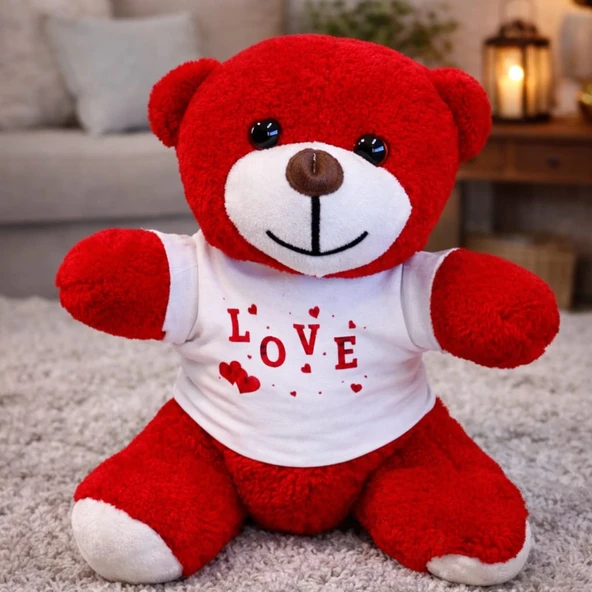 Love Tişörtlü Kırmızı Peluş Ayıcık ürün görseli 1