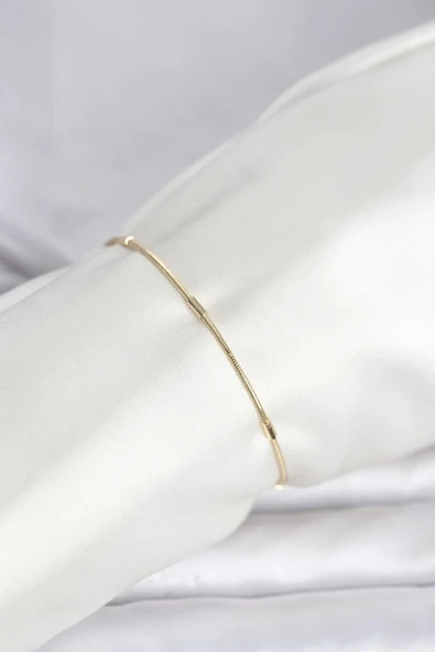 CM 14K Gold Renk Barlı Yılan Zincir Model Kadın Bileklik ürün görseli 1