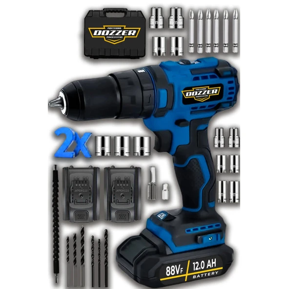 DOZZER Alman 14.4V 2 Ah Süper Seri Çift Çelik Şanzuman 2 Akülü Darbeli Akülü Vidalama Matkap Şarjlı Matkap ürün görseli 1