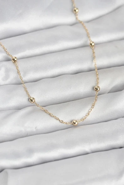 CM 14K Gold Renk Pirinç Top Zincirli 60 cm Kadın Kolye ürün görseli 1