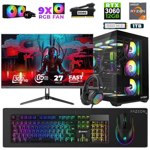 Xaser Star X430 Ryzen 7 7800X3D 32GB Ram 1TB M.2 NVMe SSD 12GB RTX3060 27" 300Hz Oyuncu Bilgisayarı ürün görseli 1