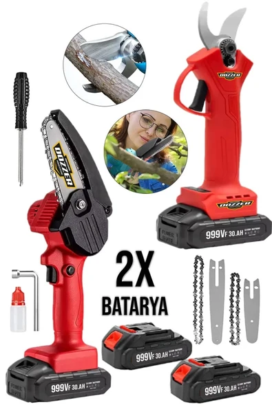 Dozzer Bahçe 2Li Set 999Vf 30Ah Akülü Dal Kesme Makası Ve Budama Bıçkı Testere Makinesi ürün görseli 1