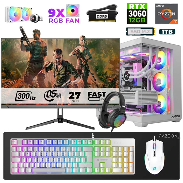 Xaser Star X440 Ryzen 7 7800X3D 32GB Ram 1TB M.2 NVMe SSD 12GB RTX3060 27" 300Hz Oyuncu Bilgisayarı ürün görseli 1