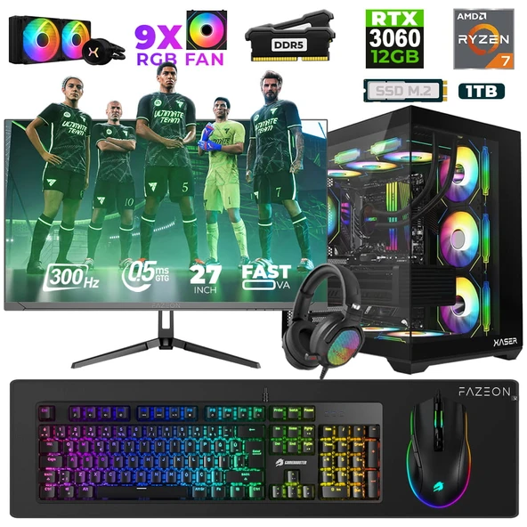 Xaser Star X410 Ryzen 7 7800X3D 16GB Ram 1TB M.2 NVMe SSD 12GB RTX3060 27" 300Hz Oyuncu Bilgisayarı ürün görseli 1