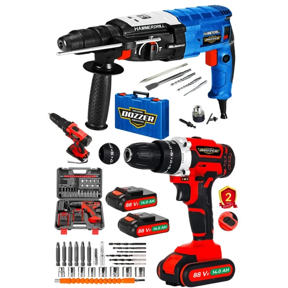 DOZZER Supra 2 Li Paket Bakır Sarjlı 2x Akülü Vidalama Matkap & 2.28 Mm 7 Joule Kırıcı Delici Matkap ürün görseli 1