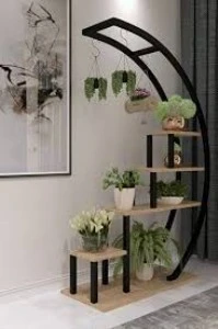 Asvera 28-018 Büyük C Tipi Dekoratif Metal Ahşap Çiçeklik - 180 cm Dev Saksı Standı Rafı ürün görseli 1
