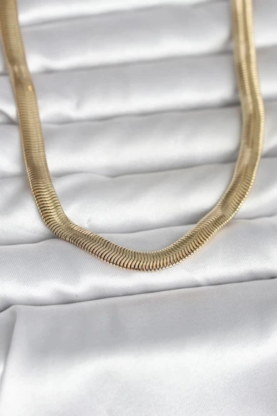 CM 14K Gold Renk Kalın Yassı Yılan Zincir Model 45 cm Kadın Kolye ürün görseli 1
