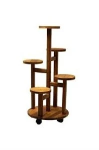 Asvera Tekerlekli 5 Raflı Metal Ahşap Çiçeklik Standı - Taşınabilir Modern Saksılık Rafı ürün görseli 1