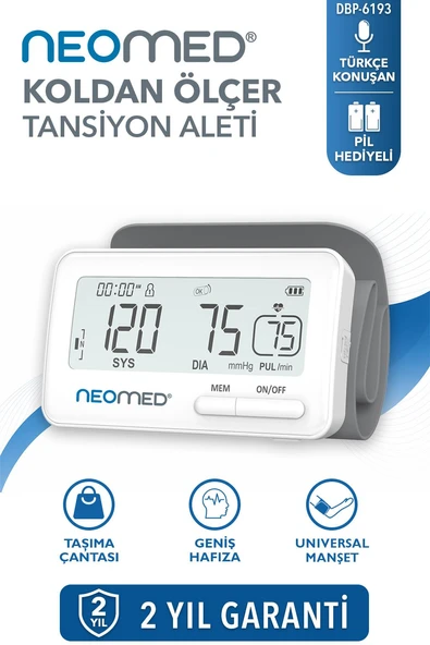 Neomed DBP-6193 Türkçe Konuşan Entegre Manşonlu Üst Koldan Dijital Tansiyon Aleti- Hortumsuz Tasarım ürün görseli 1