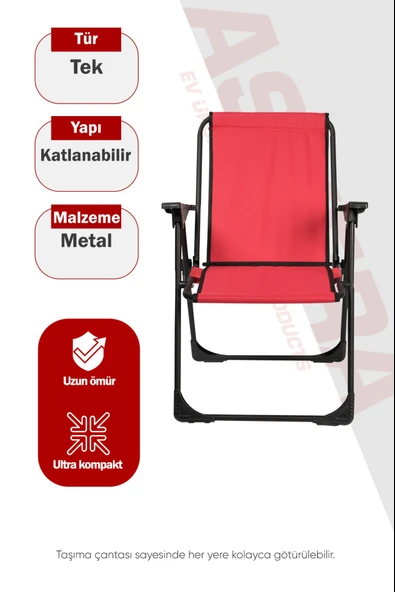 Asvera Katlanabilir Metal Kamp Sandalyesi - Taşıma Çantalı Portatif Piknik Ve Bahçe Sandalyesi ürün görseli 1