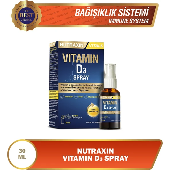 Nutraxin Vitamin D3 Sprey 1000 IU 30 ml - Resim 2