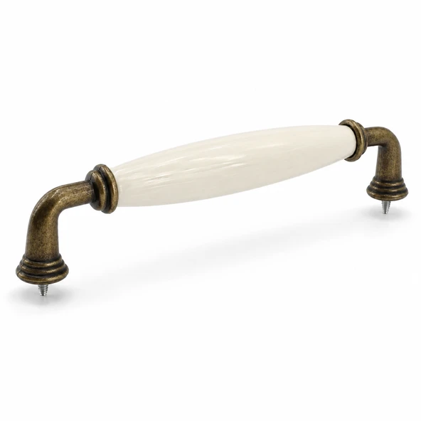 Lisin Porselen Krem Antik Sarı Kulp 128 mm 12.8 cm Mobilya Çekmece Dolabı Dolap Kapak Kulb Kulpu ürün görseli 1