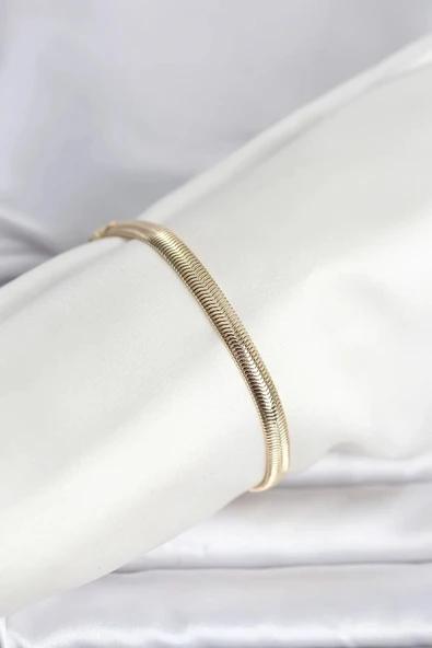 CM 14K Gold Renk Yassı Zincir Yılan Model Kadın Bileklik ürün görseli 1
